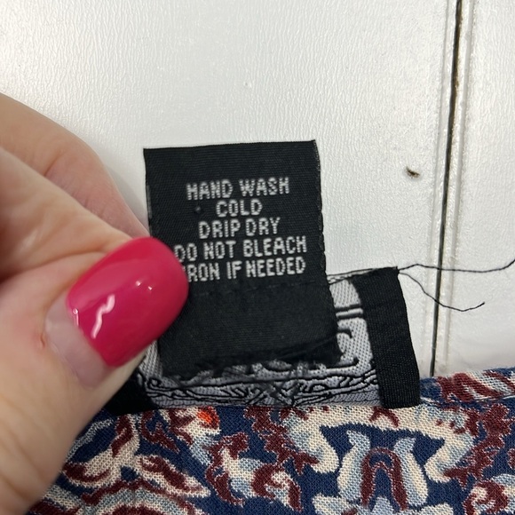 Angie Womens Top L Navy Wine Red Stretch Neckline Lace Front Ties/Tassels Loose - Picture 3 of 12